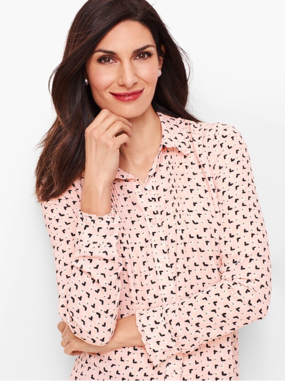 Talbots Soft Butterfly Pintuck Button Front Shirt Size S Romantic Modern Office